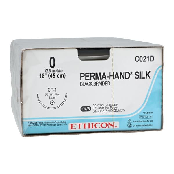 Perma-Hand Suture 0 8-18" Silk Braid CT-1 Black 12/Bx