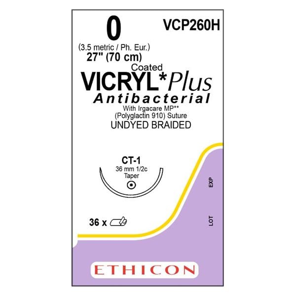 Vicryl Plus Suture 0 27" Triclosan/Polyglactin 910 Braid CT-1 Undyed 36/Bx