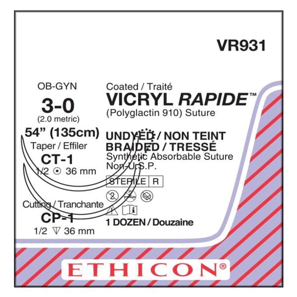 Vicryl Rapide Suture 3-0 54" Polyglactin 910 Braid CP-1/CT-1 Undyed 12/Bx