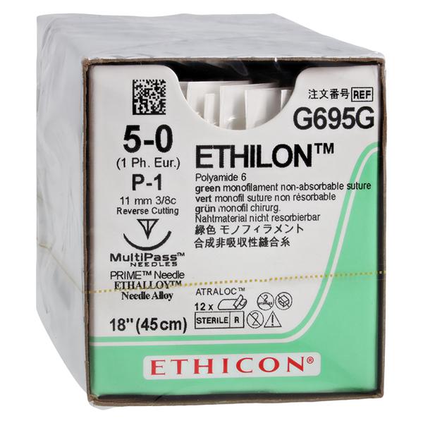 Ethilon Suture 5-0 18" Nylon Monofilament P-1 Green 12/Bx product image
