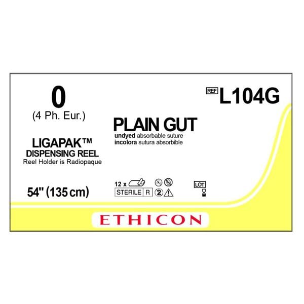 Ligapak Surgical Suture 0 54" Plain Gut Monofilament Yellowish Tan 12/Bx