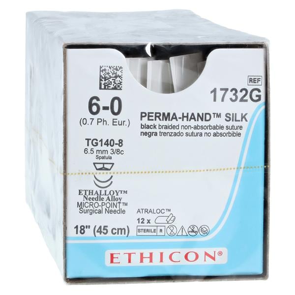 Perma-Hand Suture 6-0 18" Silk Braid TG140-8/TG140-8 Black 12/Bx