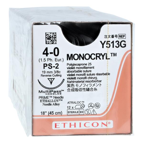 Monocryl Suture 4-0 18" Poliglecaprone 25 Monofilament PS-2 Violet 12/Bx product image