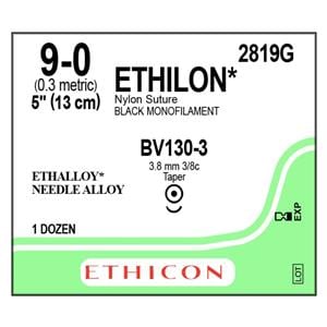 Ethilon Suture 9-0 5" Nylon Monofilament BV130-3 Black 12/Bx