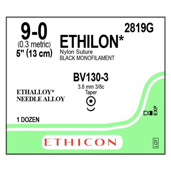 Ethilon Suture 9-0 5" Nylon Monofilament BV130-3 Black 12/Bx