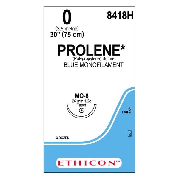 Prolene Suture 0 1x30" Polypropylene Monofilament MO-6 Blue 36/Bx