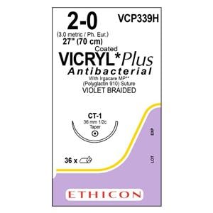 Vicryl Plus Suture 2-0 27" Triclosan/Polyglactin 910 Braid CT-1 Violet 36/Bx