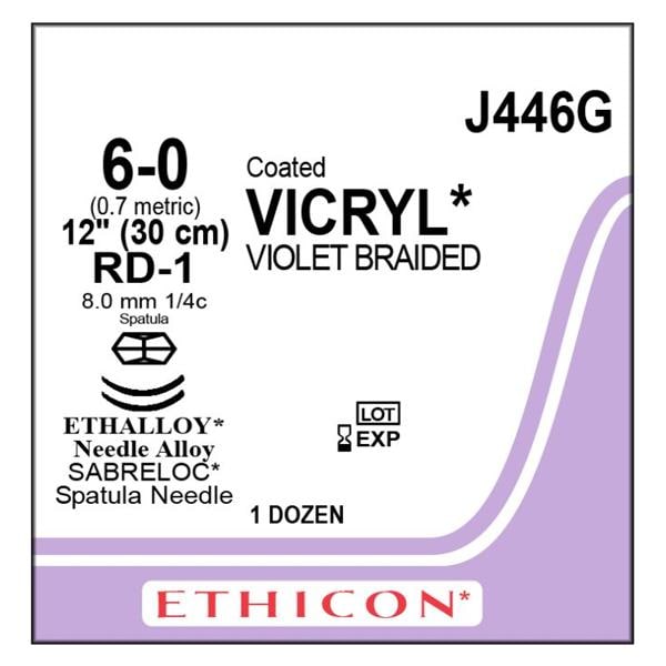 Vicryl Suture 6-0 1x12" Polyglactin 910 Braid RD-1/RD-1 Violet 12/Bx