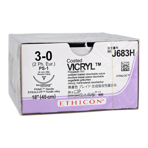Vicryl Suture 3-0 18" Polyglactin 910 Braid PS-1 Undyed 36/Bx