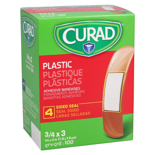 Curad Adhesive Bandage Plastic 3x0.75" Natural Sterile 100/Bx, 12 BX/CA