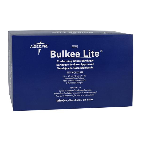 Bulkee Lite Gauze Bandage Cotton 6"x4.5yd 3 Ply Sterile 6/Bx, 8 BX/CA