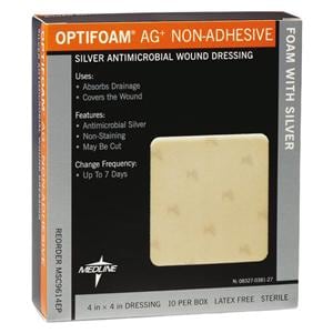 Optifoam Ag Foam Post-Op Dressing 4x4" Non-Adherent Adhesive Absorbent, 10 BX/CA