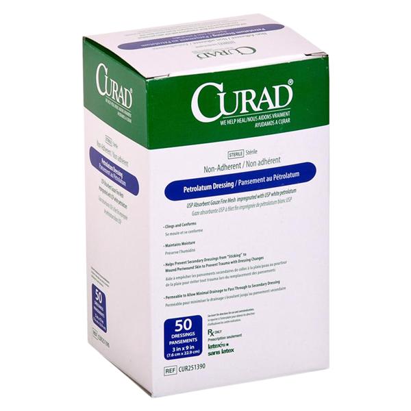 Curad Petrolatum Gauze Dressing 3x9" Sterile Oil Emulsion LF, 4 BX/CA