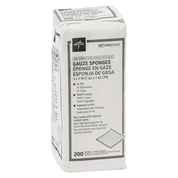 100% Cotton Gauze Sponge 3x3" 12 Ply Non-Sterile Woven LF, 20 PK/CA