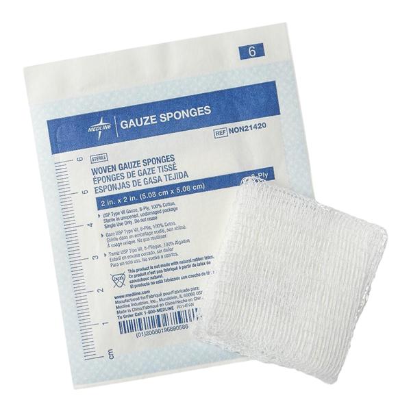 100% Cotton Woven Gauze Sponge 2x2" 8 Ply Sterile USP Type VII LF, 30 BX/CA