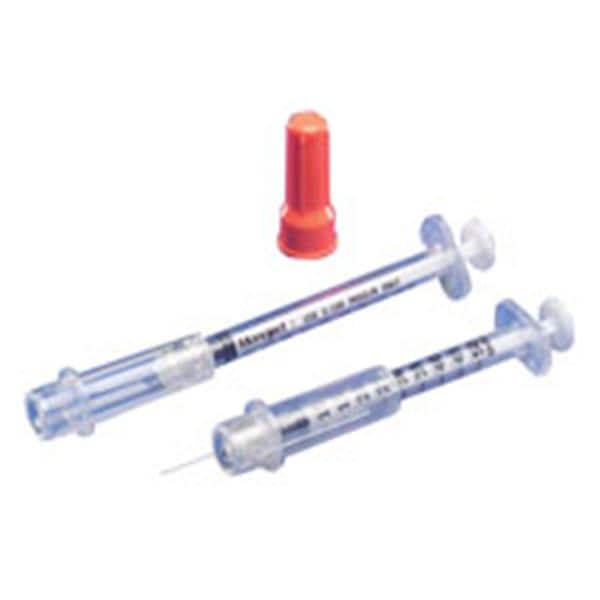 Monoject Insulin Syringe/Needle 30gx5/16" 1cc Orange Safety Shield LDS 100/Bx, 5 BX/CA