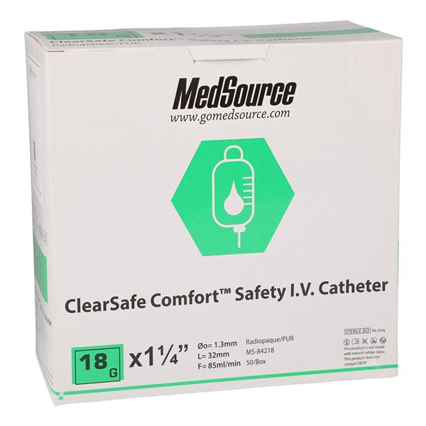ClearSafe IV Catheter Safety 18 Gauge 1-1/4" Straight 50/Bx, 4 BX/CA