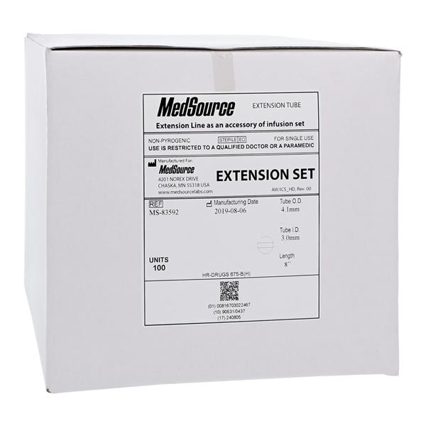 MedSource Clave Extension Set Needle-Free 8" Tubing Access Port Clv 100/Bx, 6 BX/CA