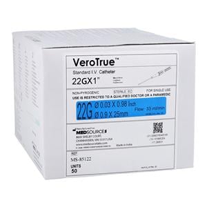 VeroTrue IV Catheter IV Port 22 Gauge 1" 50/Bx