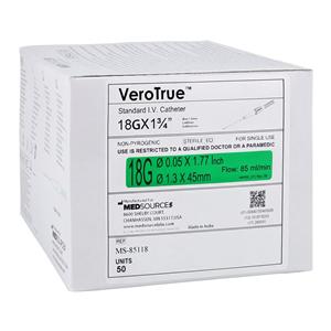 VeroTrue IV Catheter IV Port 18 Gauge 1.75" 50/Bx, 4 BX/CA
