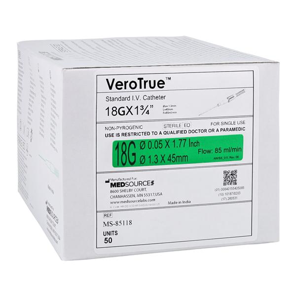 VeroTrue IV Catheter IV Port 18 Gauge 1.75" 50/Bx, 4 BX/CA