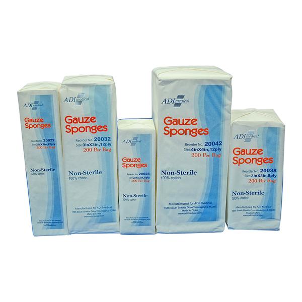 100% Cotton Gauze Sponge 2x2" 12 Ply Non-Sterile Woven
