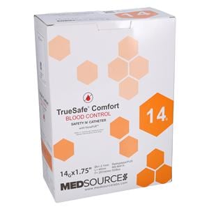 TrueSafe Blood Control IV Catheter Push Button 14 Gauge 1-3/4" Orange 50/Bx, 4 BX/CA