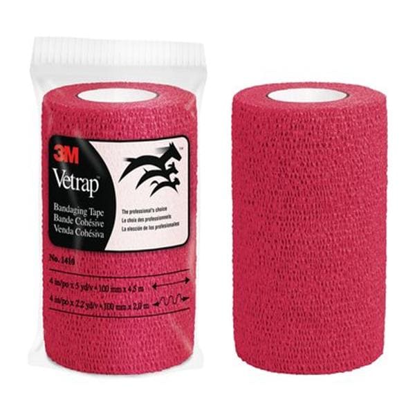 Vetrap Bandage Tape Elastic 4"x5yd Red Sterile 18/Ca