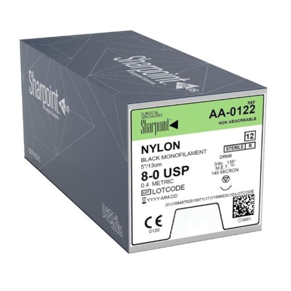 Sharpoint Suture 8-0 5" Nylon Monofilament DRM6 Black 12/Bx