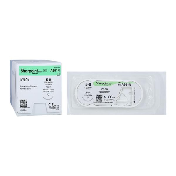 Suture 5-0 18" Nylon Monofilament FS-2 Black 12/Bx product image