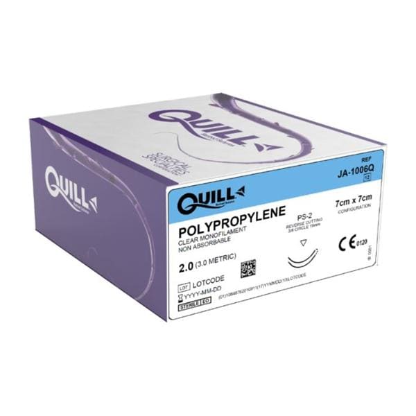 Quill Suture 2-0 7x7cm Polypropylene Monofilament PS-2 Clear 12/Bx