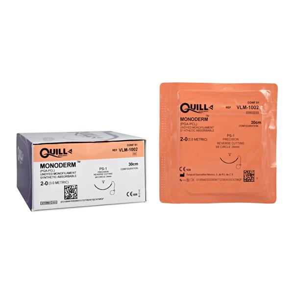 Quill Monoderm Suture 2-0 30cm Polyglecaprone Monofilament C7 Clear 12/Bx