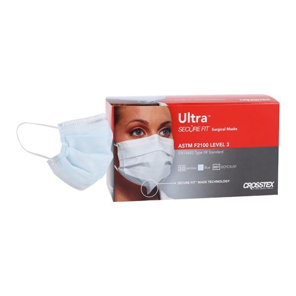 Ultra SecureFit Procedure Mask ASTM Level 3 Blue Adult 50/Bx, 40 BX/CA