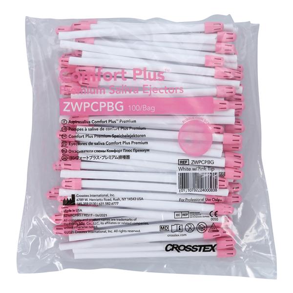 Comfort Plus Saliva Ejectors White Pink Tip Bubblegum 100/Bg