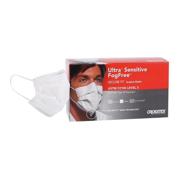 Ultra Sensitive Fog-Free Secure Fit Mask ASTM Level 3 Anti-Fog White 40/Bx