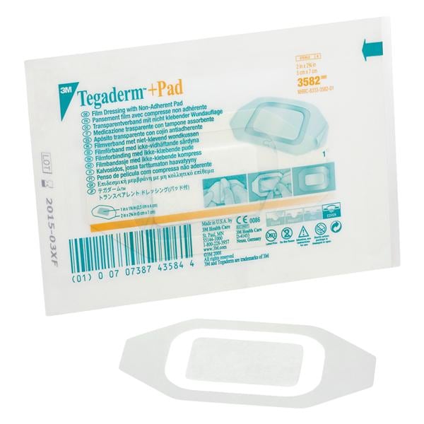 Tegaderm +Pad Film Island Dressing 2x2-3/4" Adhesive Non-Adherent Trans Abs LF, 4 BX/CA