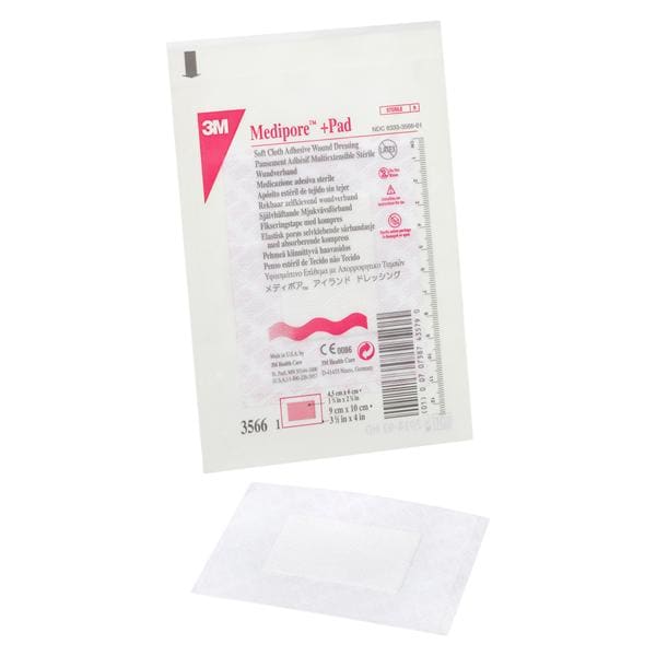 Medipore +Pad Soft Cloth Dressing Dressing 3-1/2x4" Sterile Non-Adherent LF, 4 BX/CA
