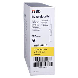 Angiocath Peripheral Venous Catheter 24 Gauge 3/4" Yellow 50/Bx, 4 BX/CA
