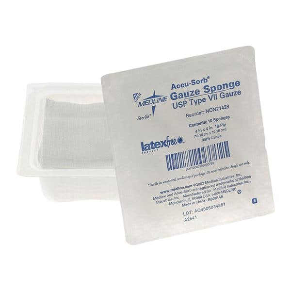 100% Cotton Woven Gauze Sponge 4x4" 16 Ply Sterile USP Type VII LF