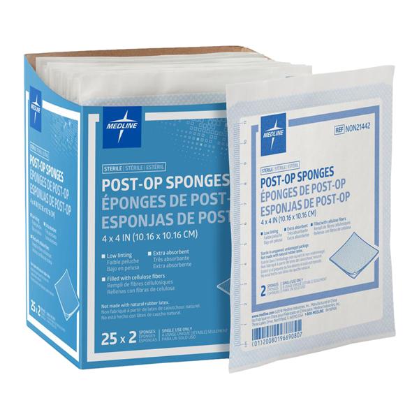 Post-Op Cellulose Fiber Gauze Sponge 4x4" Sterile Rayon/Polyester Blend LF, 24 BX/CA
