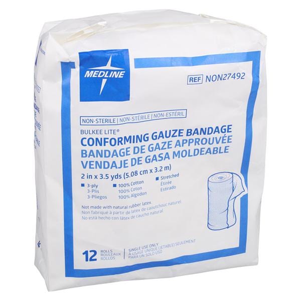 Bulkee Lite Gauze Bandage Cotton 2"x3.5yd 3 Ply Non-Sterile 12/Bg, 8 BG/CA