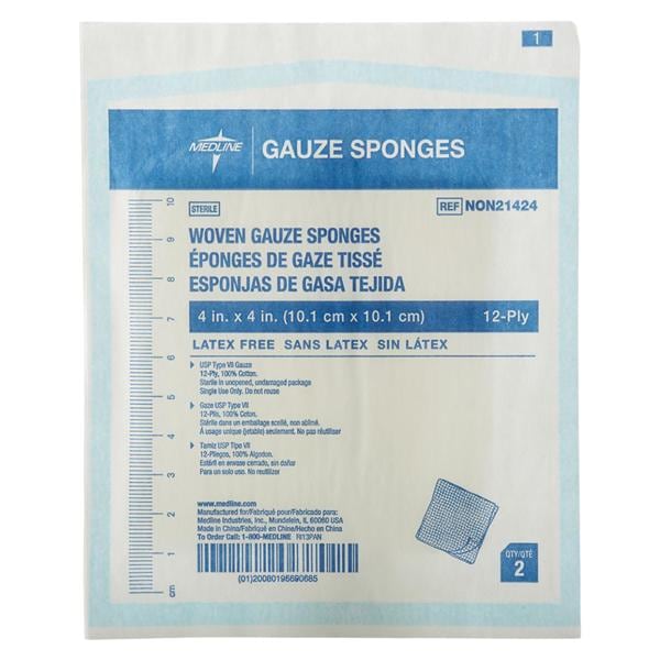 100% Cotton Woven Gauze Sponge 4x4" 12 Ply Sterile USP Type VII LF, 24 BX/CA