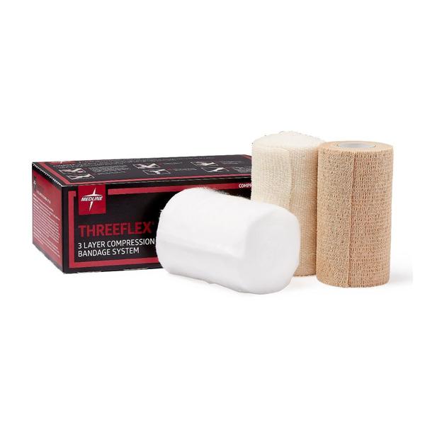 Threeflex Compression Bandage Elastic/Fabric 4"x6.9yd Tan/Beige/White NS 8/Ca