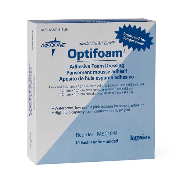 Optifoam Foam Wound Dressing 4x4" Sterile Adherent Adhesive Absorbent LF, 10 BX/CA