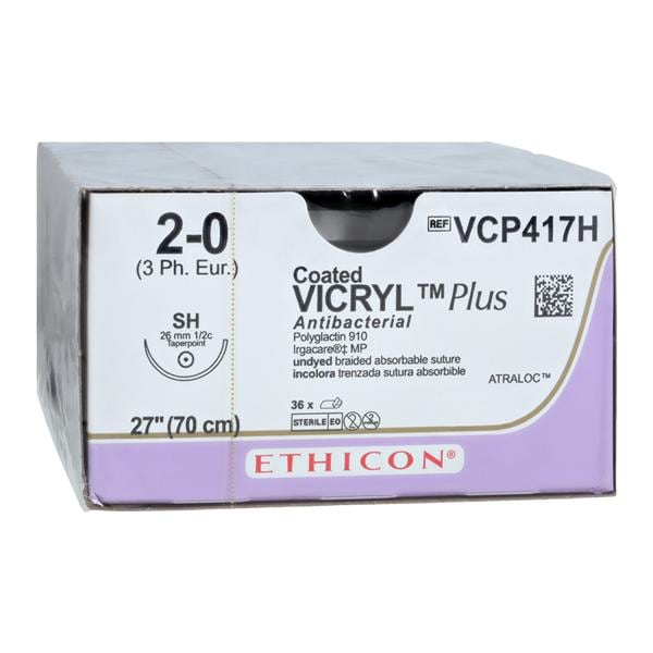 Vicryl Plus Suture 2-0 27" Triclosan/Polyglactin 910 Braid SH Undyed 36/Bx