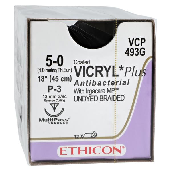 Vicryl Plus Suture 5-0 18" Triclosan/Polyglactin 910 Braid P-3 Undyed 12/Bx