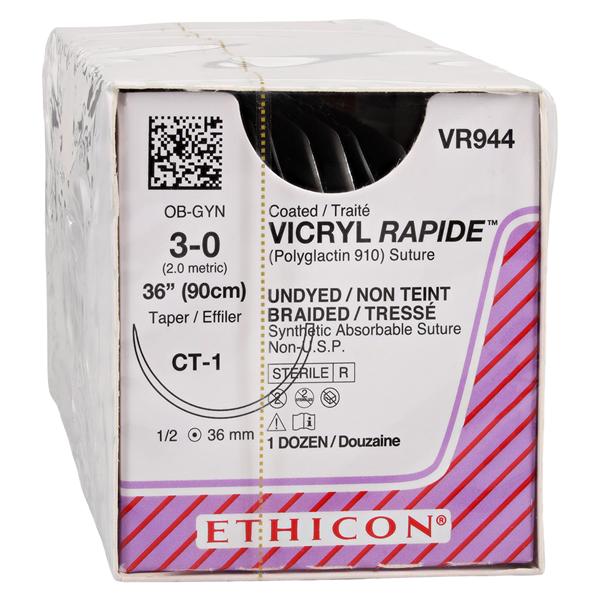Vicryl Rapide Suture 3-0 36" Polyglactin 910 Braid CT-1 Undyed 12/Bx