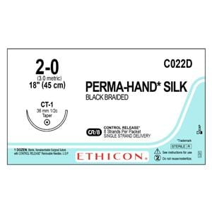 Perma-Hand Suture 2-0 8x18" Silk Braid CT-1 Black Bx