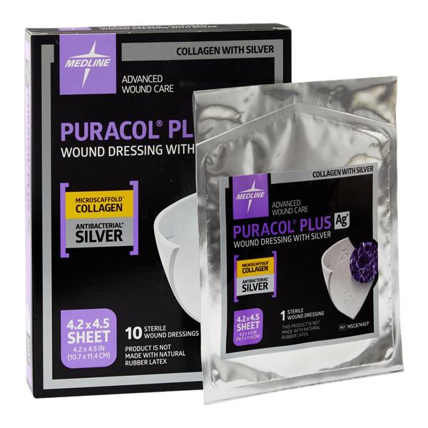 Puracol Plus AG+ Collagen Dressing 4.25x4.5" Sterile Highly Absorbent LF