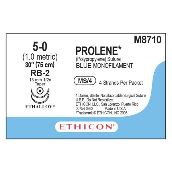 Prolene Suture 5-0 4x30" Polypropylene Monofilament RB-2/RB-2 Blue BX